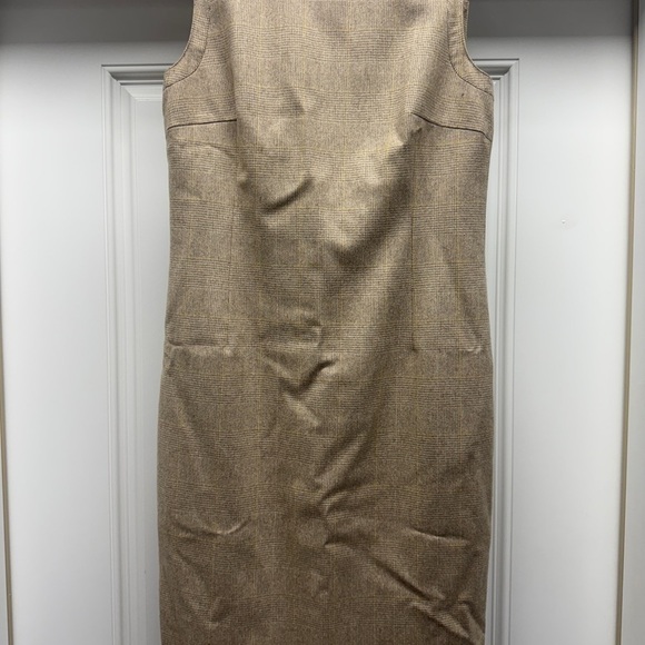 AKRIS PUNTO Tan Sleeveless Check Wool Midi Dress Size Medium - Picture 15 of 16